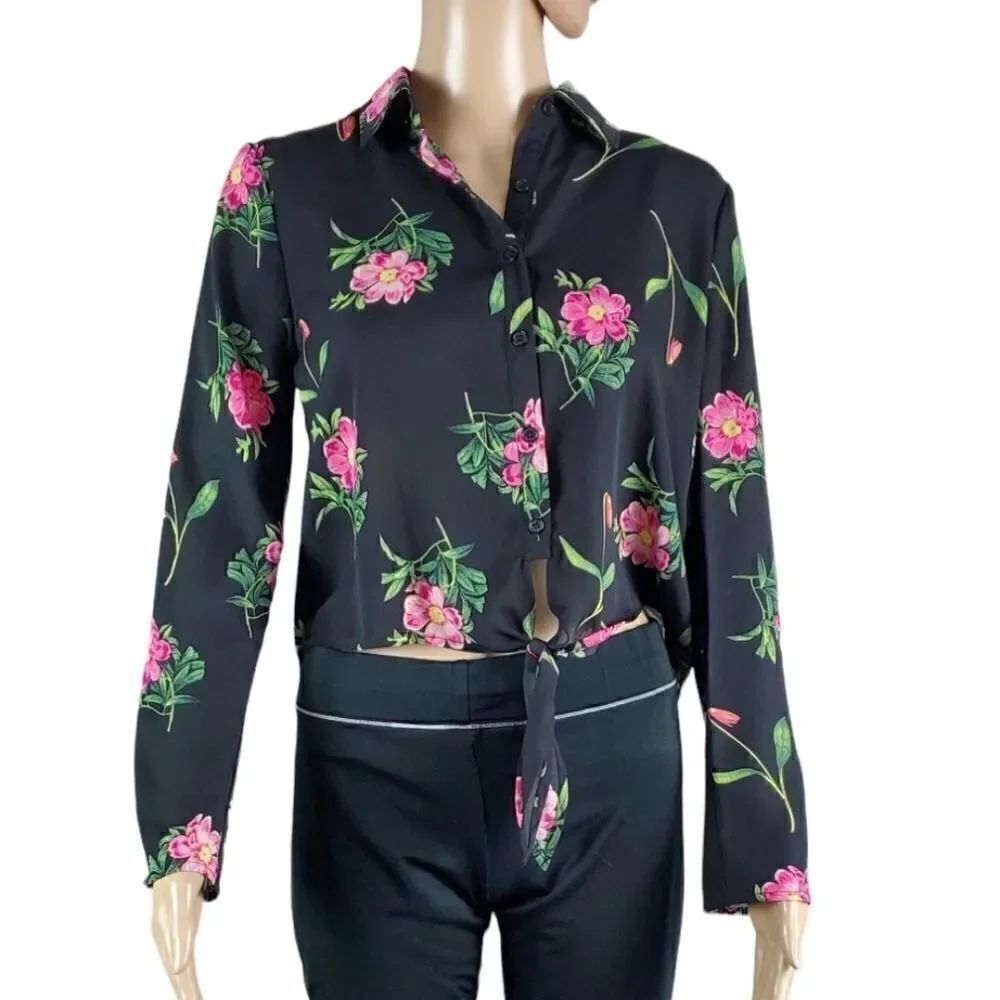 Ten Sixty Sherman Black Floral Crop Tie Top